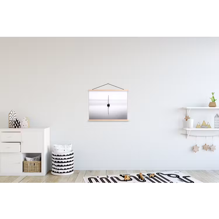Zeilboot - Zwart - Water - Silhouet textielposter latten blank klein -kinderkamer