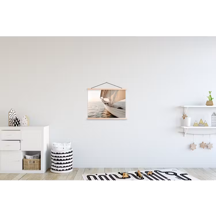 Zeilboot - Zee - Beige - Zon textielposter latten blank klein -kinderkamer