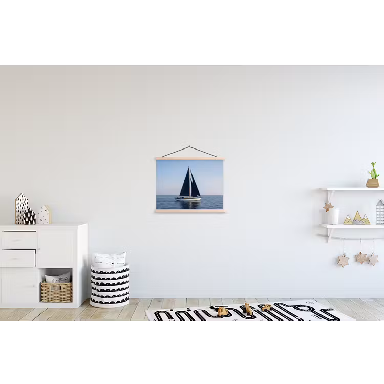 Zeilboot - Zee - Blauw textielposter latten blank klein -kinderkamer