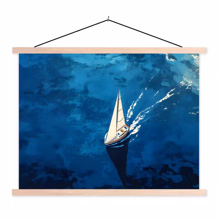 Zeilboot - Water - Abstract - Schaduw textielposter latten blank klein -3d