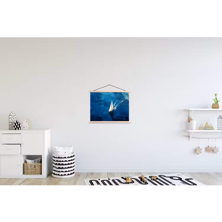 Zeilboot - Water - Abstract - Schaduw textielposter latten blank klein -kinderkamer