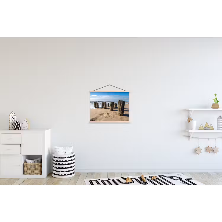 Zand - Strand - Paal - Water - Zomer textielposter latten blank klein -kinderkamer