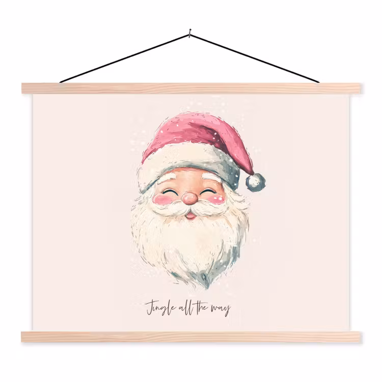 Kerstman - Kerst - Quote - Beige textielposter latten blank klein -3d