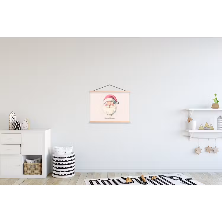 Kerstman - Kerst - Quote - Beige textielposter latten blank klein -kinderkamer