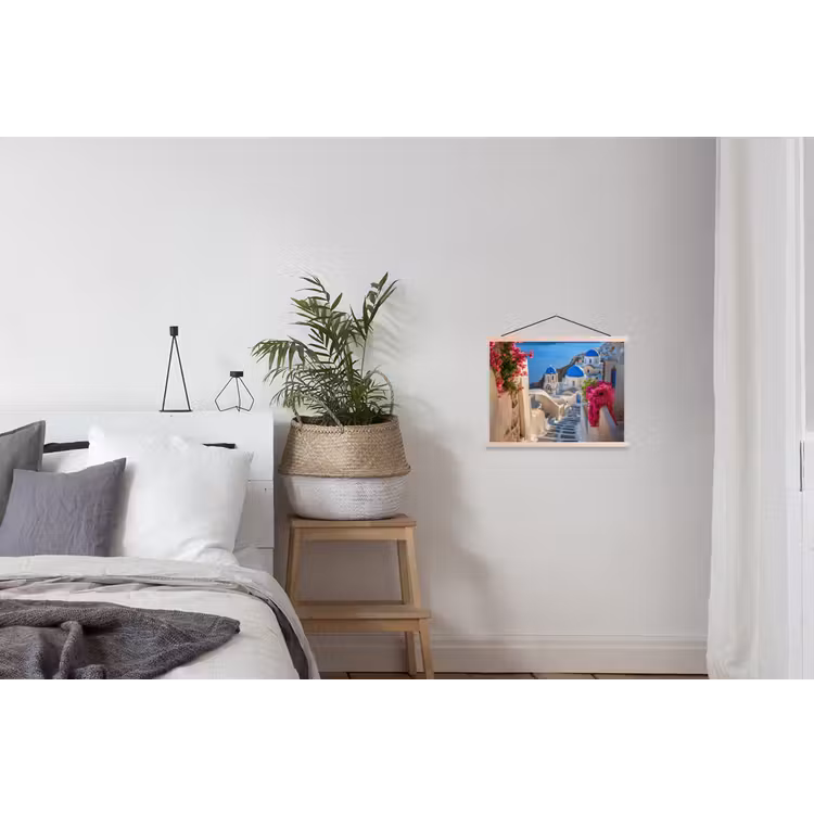 Santorini - Bloemen - Griekenland textielposter latten blank klein -woonkamer