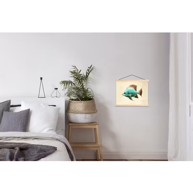 Schubben - Vis - Mint - Minimalistisch textielposter latten blank klein -woonkamer