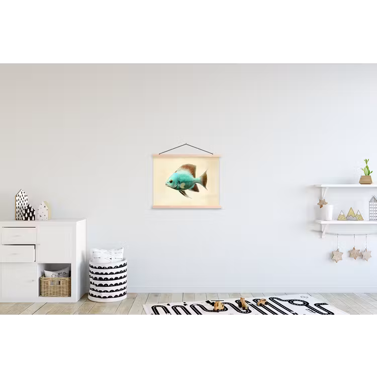 Schubben - Vis - Mint - Minimalistisch textielposter latten blank klein -kinderkamer