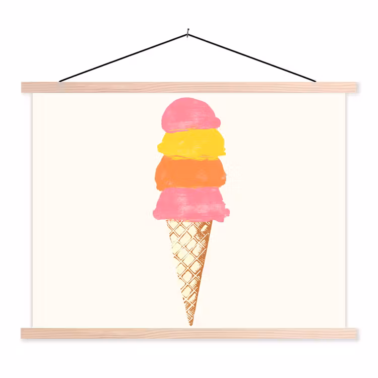 Schepijs - Hoorntje - Illustratie - Minimalistisch textielposter latten blank klein -3d