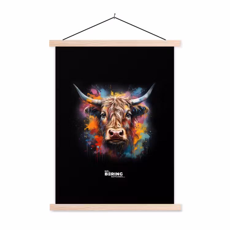 Schotse hooglander als graffiti art textielposter latten blank klein -3d