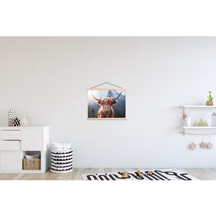 Schotse hooglander - Koe - Dieren - Berg - Natuur textielposter latten blank klein -kinderkamer