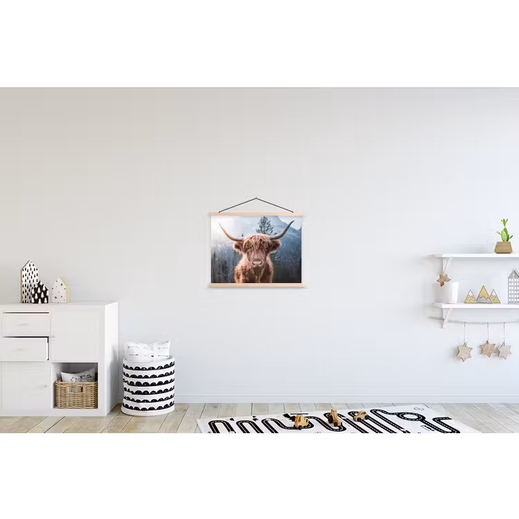Schotse hooglander - Koe - Dieren - Berg - Natuur textielposter latten blank klein -kinderkamer