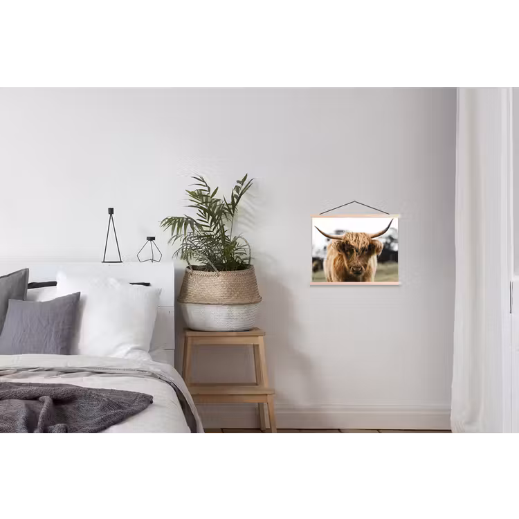 Schotse Hooglander -  Koe - Gras - Dieren - Natuur textielposter latten blank klein -woonkamer
