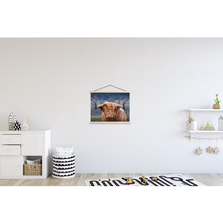Schotse Hooglander - Koeienkop - Landschap - Natuur - Koe textielposter latten blank klein -kinderkamer