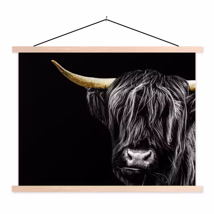 Schotse hooglander - Goud - Vacht - Dieren - Koe textielposter latten blank klein -3d