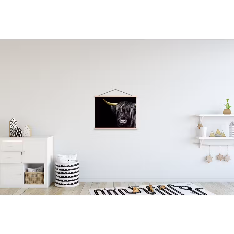 Schotse hooglander - Goud - Vacht - Dieren - Koe textielposter latten blank klein -kinderkamer