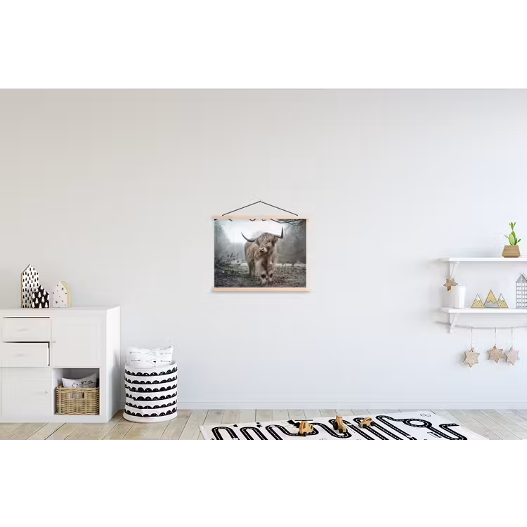 Schotse hooglander - Natuur - Herfst - Dieren - Wild - Bos textielposter latten blank klein -kinderkamer