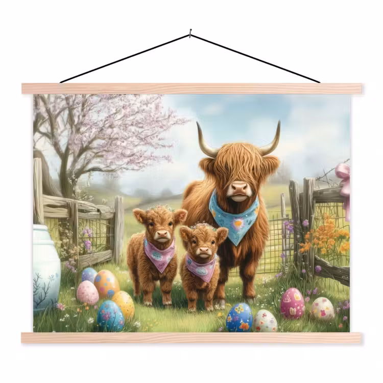 Schotsehooglanders - Paaseieren - Lente textielposter latten blank klein -3d