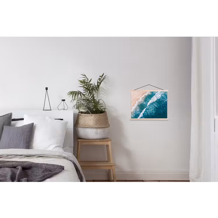 Zee - Strand - Golven - Natuur - Blauw textielposter latten blank klein -woonkamer