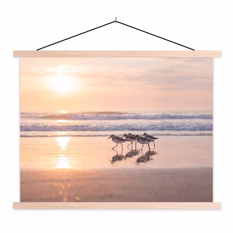 Zee - Vogels - Strand textielposter latten blank klein -3d