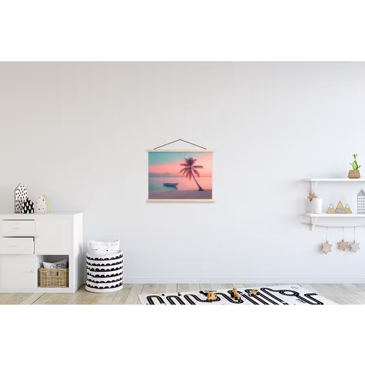 Zee - Boot - Zonsondergang textielposter latten blank klein -kinderkamer