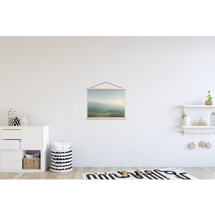 Zee - Horizon - Blauw - Mist textielposter latten blank klein -kinderkamer