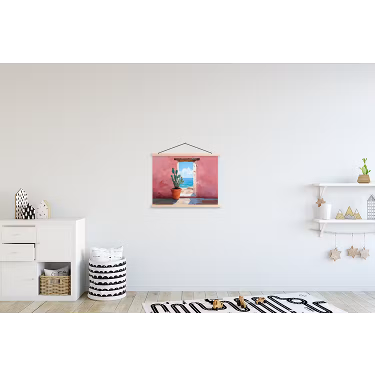 Zee - Roze - Cactus textielposter latten blank klein -kinderkamer