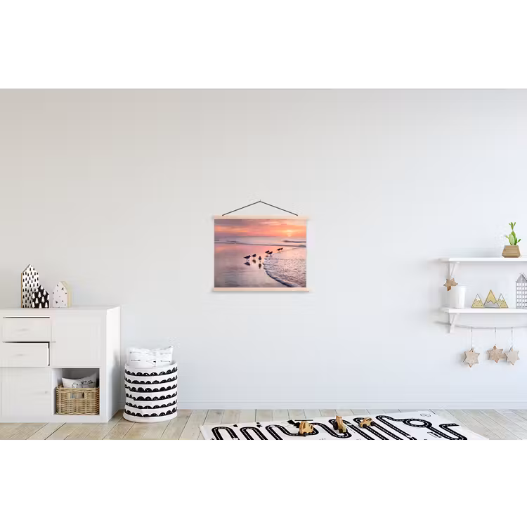 Meeuwen - Strand - Zee - Roze textielposter latten blank klein -kinderkamer