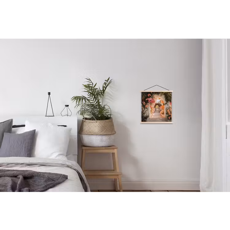 Doorkijk - Boog - Bloemen - Pastel textielposter latten blank klein -woonkamer