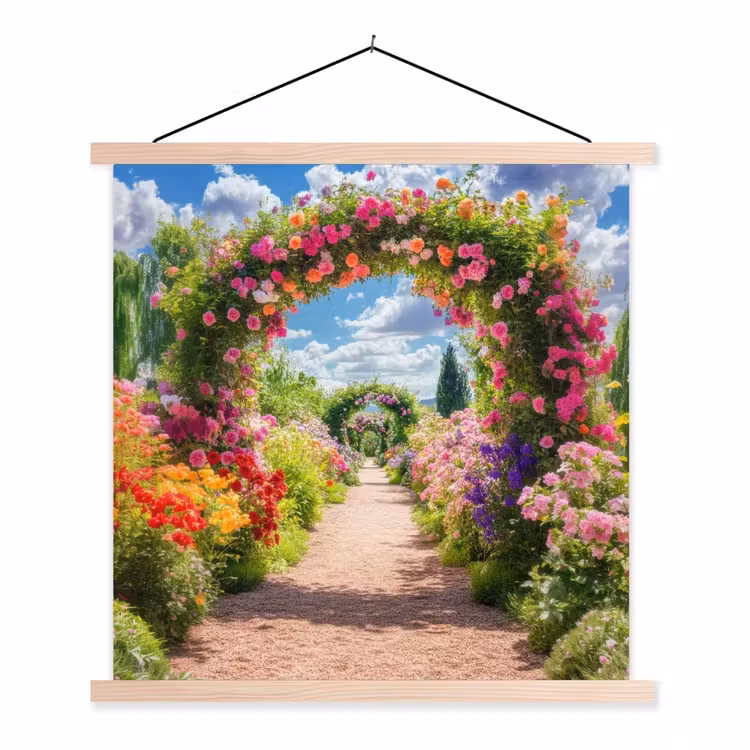 Doorkijk - Bloemen - Kleurrijk - Natuur textielposter latten blank klein -3d