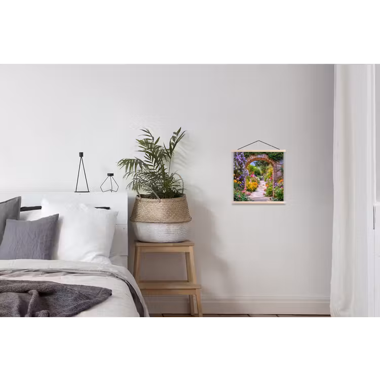 Doorkijk - Bloemen - Pad - Natuur textielposter latten blank klein -woonkamer