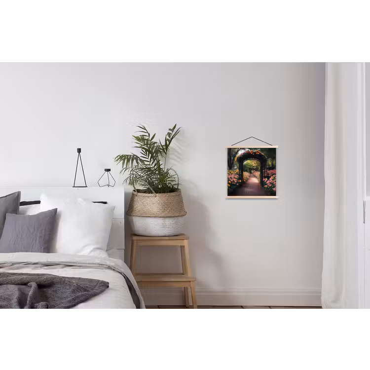 Doorkijk - Bloemen - Pad - Natuur - Kleurrijk textielposter latten blank klein -woonkamer