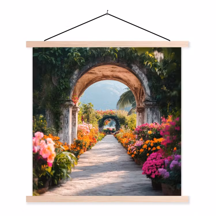 Doorkijk - Bloemen - Tropisch - Kleurrijk textielposter latten blank klein -3d