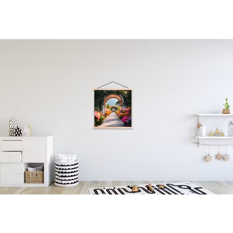 Doorkijk - Bloemen - Tropisch - Kleurrijk textielposter latten blank klein -kinderkamer
