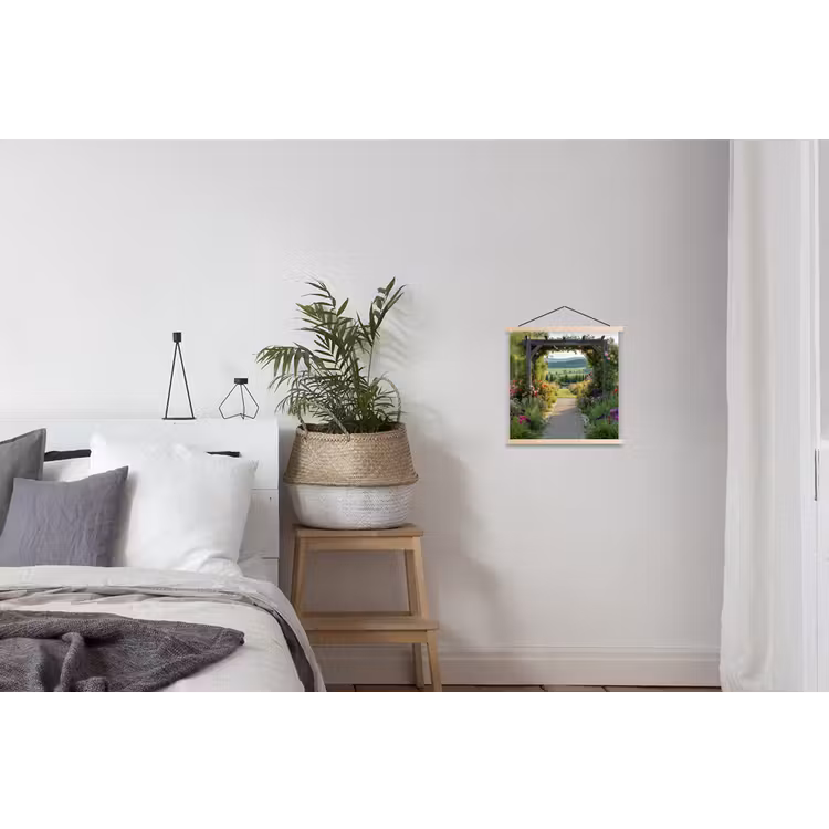 Doorkijk - Landschap - Natuur - Tuinboog - Bloemen textielposter latten blank klein -woonkamer