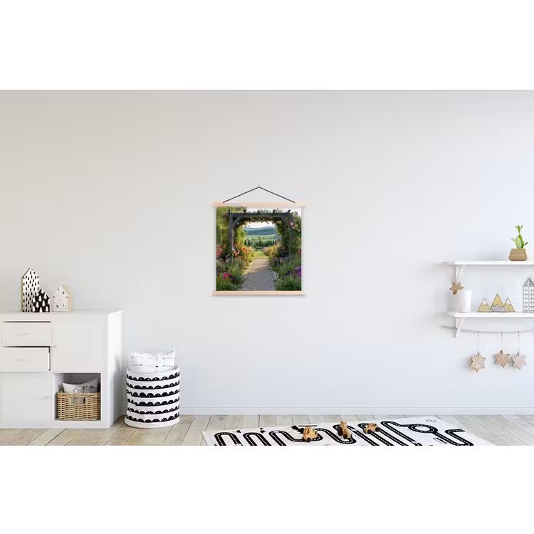 Doorkijk - Landschap - Natuur - Tuinboog - Bloemen textielposter latten blank klein -kinderkamer