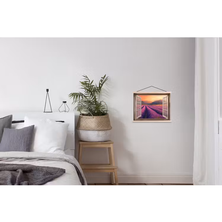 Doorkijk - Lavendel - Landschap - Bloemen - Paars textielposter latten blank klein -woonkamer