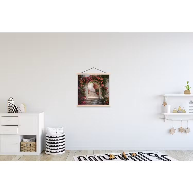 Doorkijk - Rozen - Vintage - Poort textielposter latten blank klein -kinderkamer