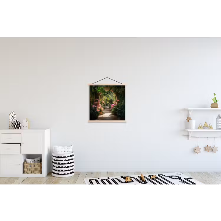 Doorkijk - Tropisch - Bloemen - Natuur textielposter latten blank klein -kinderkamer