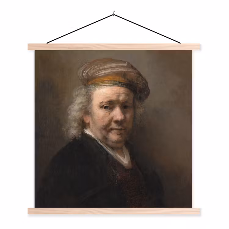 Zelfportret - Schilderij van Rembrandt van Rijn textielposter latten blank klein -3d