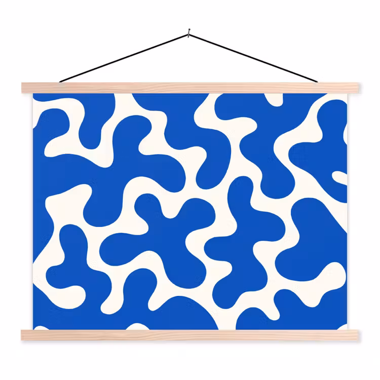 Vormen - Abstract - Blauw - Golven textielposter latten blank klein -3d