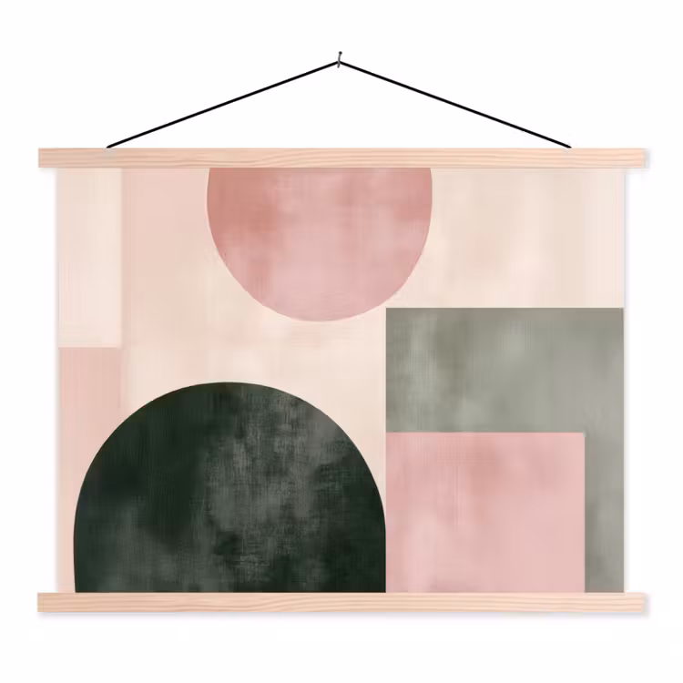 Vormen - Abstract - Cirkel - Zwart textielposter latten blank klein -3d