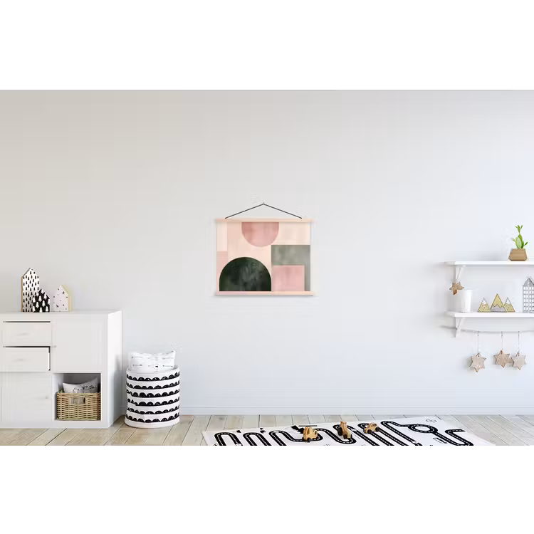 Vormen - Abstract - Cirkel - Zwart textielposter latten blank klein -kinderkamer