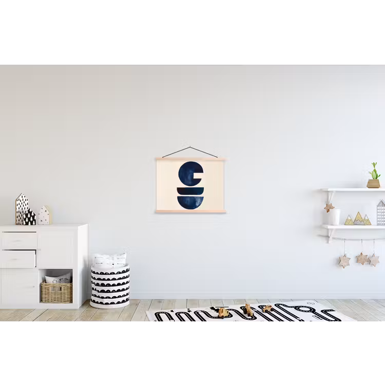 Vormen - Blauw - Abstract textielposter latten blank klein -kinderkamer