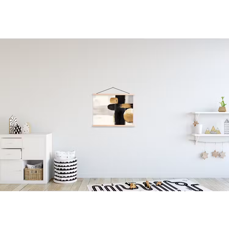 Vormen - Penseelstreken - Abstract - Goud textielposter latten blank klein -kinderkamer