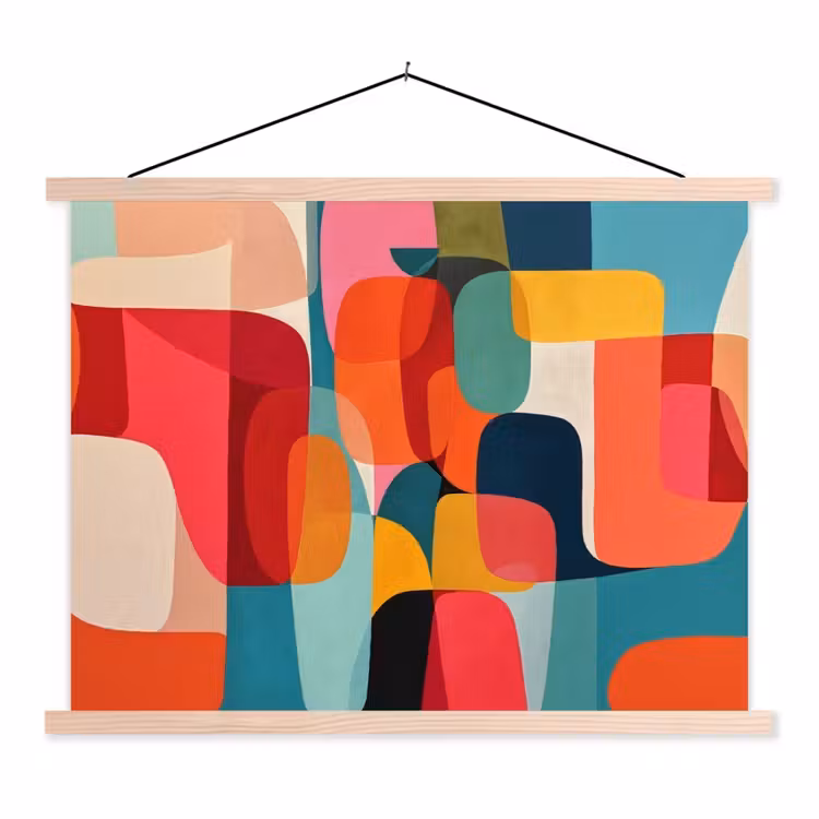 Vormen - Kleurrijk - Abstract - Vlakken textielposter latten blank klein -3d
