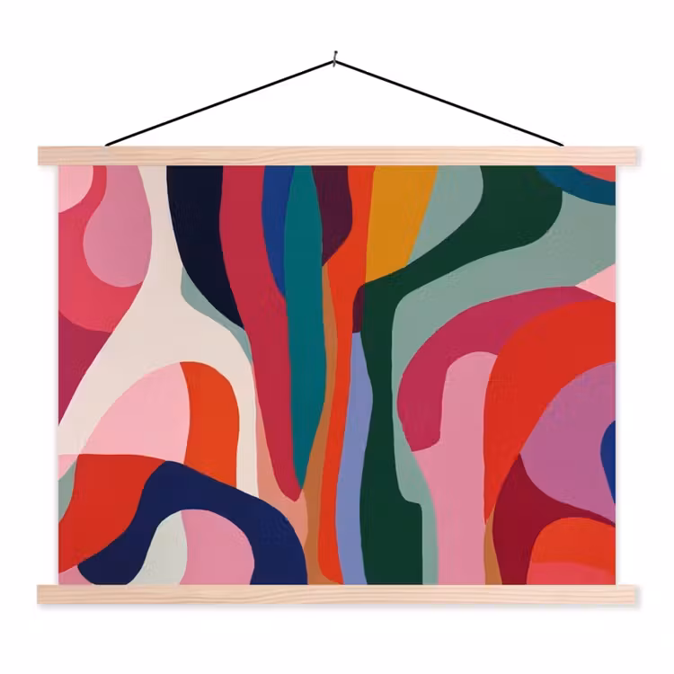 Vormen - Bochten - Kleurrijk - Abstract textielposter latten blank klein -3d
