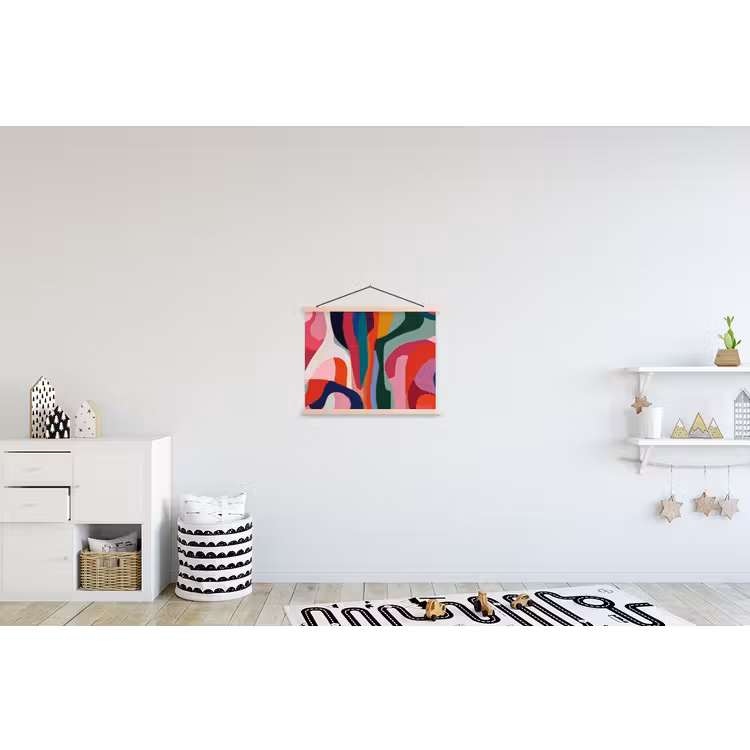 Vormen - Bochten - Kleurrijk - Abstract textielposter latten blank klein -kinderkamer