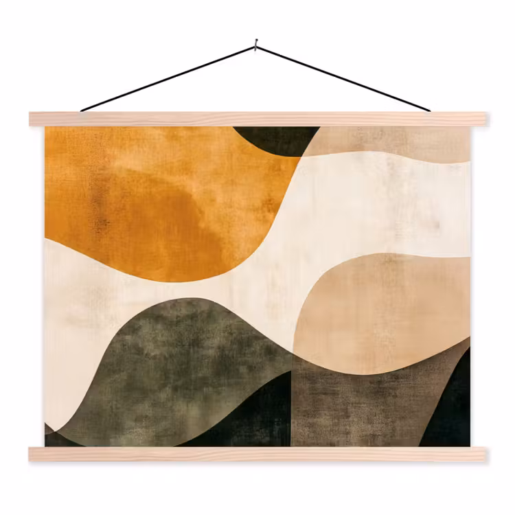 Vormen - Okergeel - Abstract textielposter latten blank klein -3d