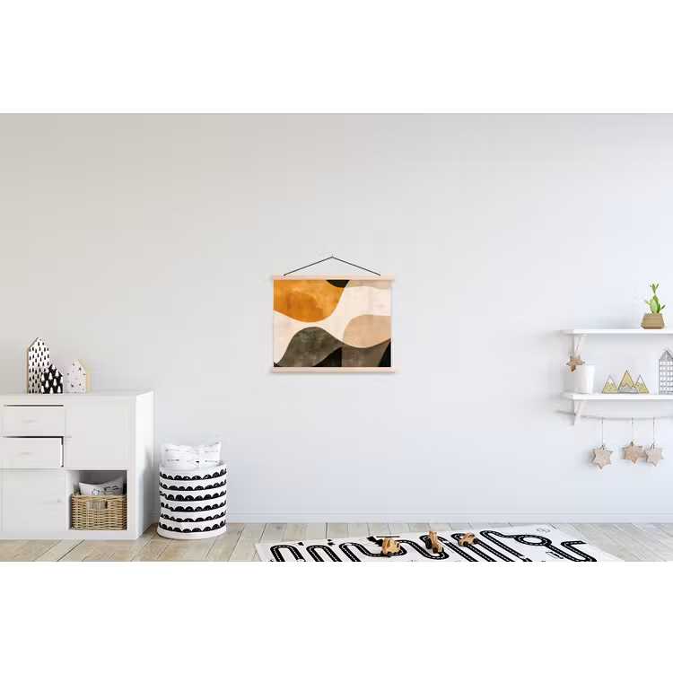 Vormen - Okergeel - Abstract textielposter latten blank klein -kinderkamer