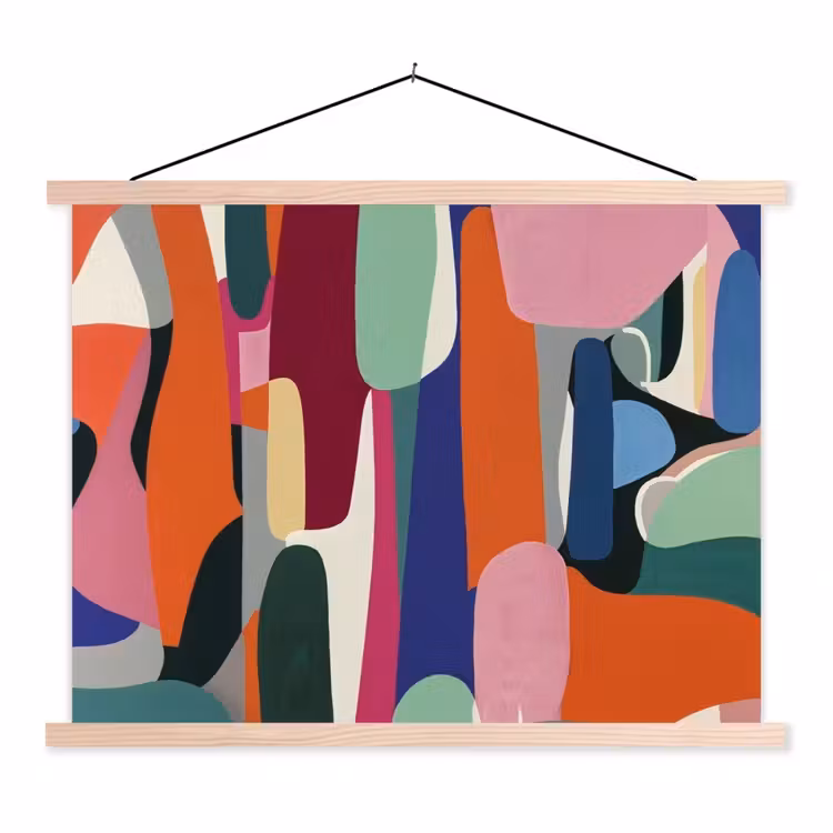 Vormen - Ritmisch - Kleuren - Abstract textielposter latten blank klein -3d